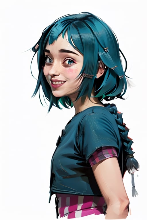 1girl,front_view,blue_hair,facing_viewer,smile