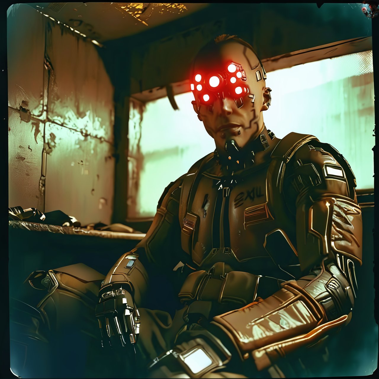 high quality, 1male, xl_cpscavred, inside a bunker cell, sitting, dark, damaged,
half-body view, cyberpunk, suit,nodf_xl,more detail XL