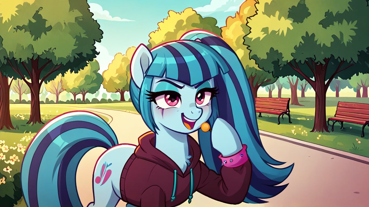  by scorpdk, scorpdk, score_9, score_8_up, score_7_up, score_6_up, score_5_up, score_4_up, source_furry, source_pony, rating_safe, pony my little pony


human sonata_dusk, 

Singing badly, sour notes, 

park background, 


solo, 1girly,   



