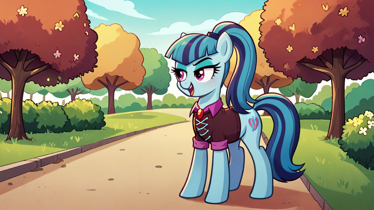  by scorpdk, scorpdk, score_9, score_8_up, score_7_up, score_6_up, score_5_up, score_4_up, source_furry, source_pony, rating_safe, pony my little pony


human sonata_dusk, 

Singing badly, sour notes, 

park background, 


solo, 1girly,   



