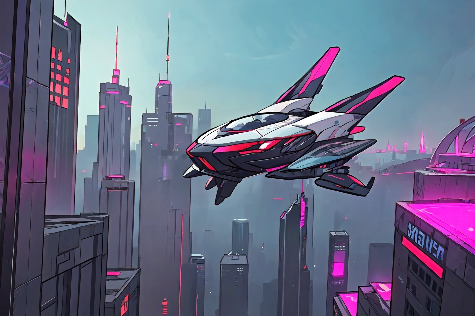 "comic", "sci-fi", "futuristic", "cityscape", "flying cars", "skyscrapers", "wide angle", "neon lighting", "vibrant colors",ff14bg