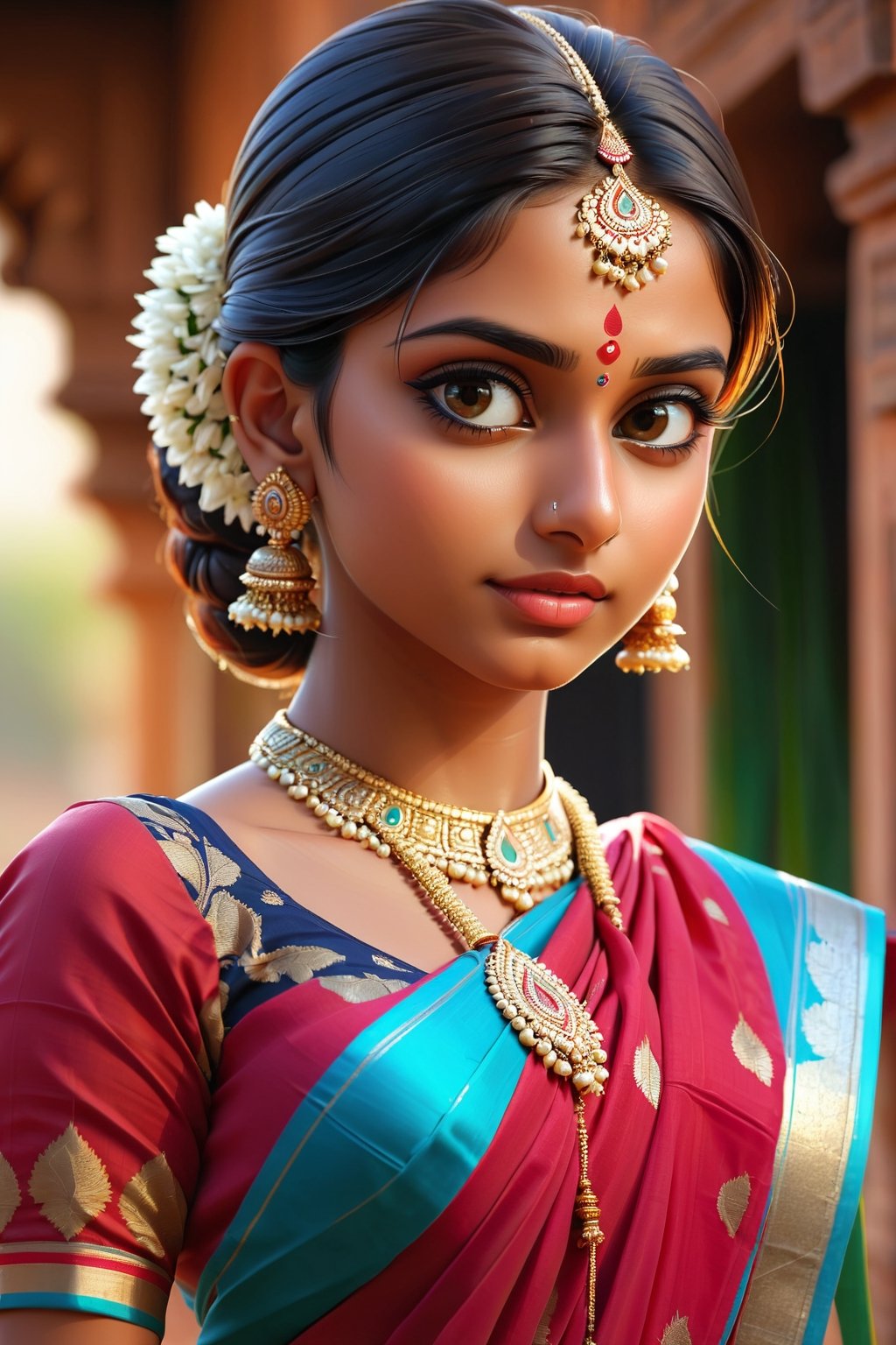 indian_girl in saree, half saree, HD, highly detailed, potrait, head down, head tilt, tight, thin, small, perfect face,beautiful girl,absurdres, best quality,1girl, 
,aw0k euphoric style,(best quality),JAR
