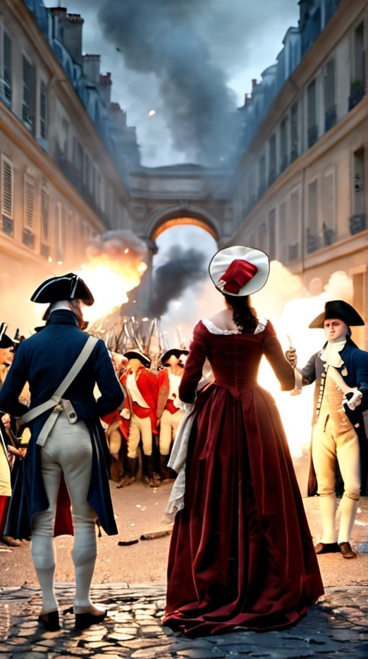 (+18) , the time of the French Revolution Man and woman watching the riot ,Masterpiece, high quality, great details, high resolution, great light, high accuracy, assassination ,