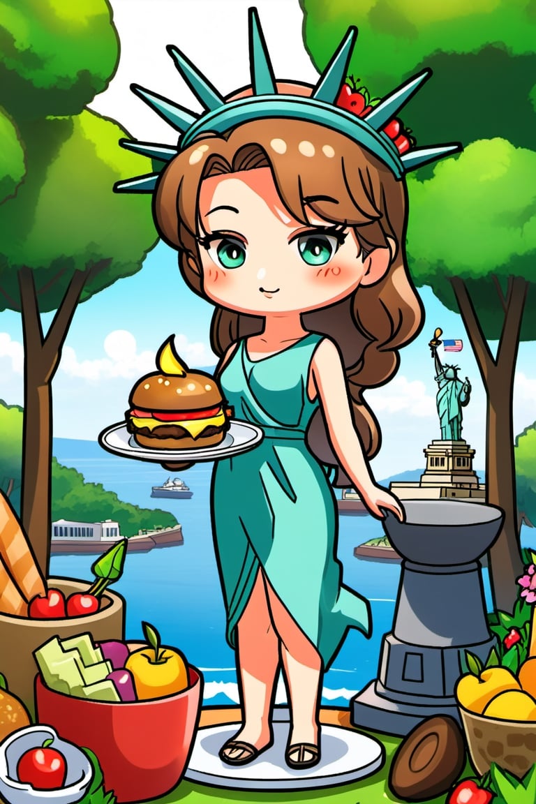 masterpiece, best quality, 
The statue of Liberty,
1girl, flowers, forest, ,chibi,more detail XL,food 