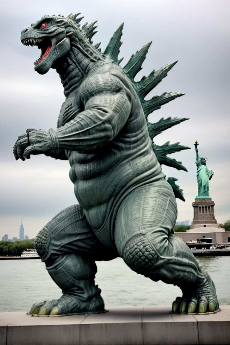 ((Godzilla)) running,
,
The statue of Liberty ,
scared face ,
, HDR, 
highly detailed, 
32k,
,
,more detail XL