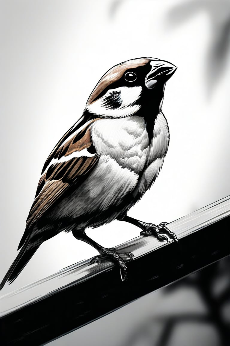 illustration, sparrow, black and white, 4k, bestiality, birds