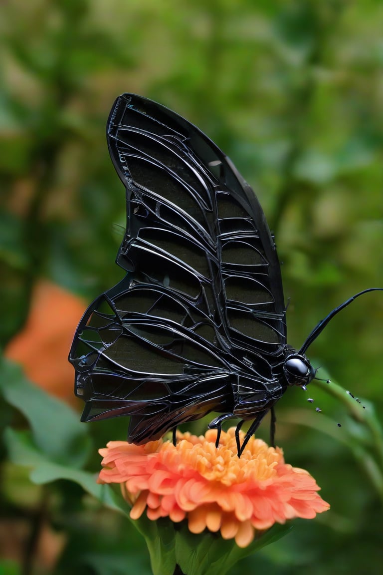 butterfly, robot, black flower, 4k, ultra details, best quality, butterfly on a mobile display board.