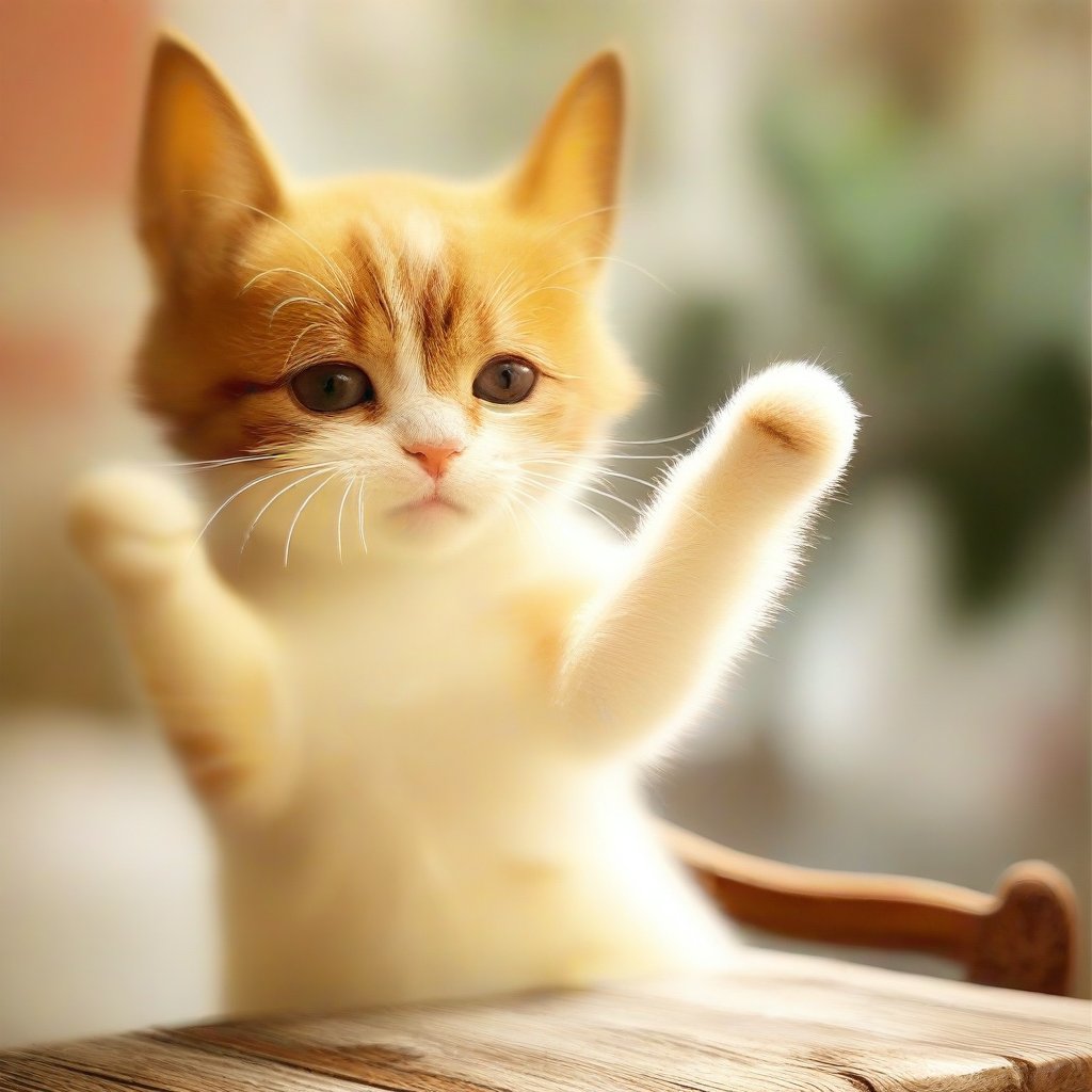 a little yellow cat dancing on the table