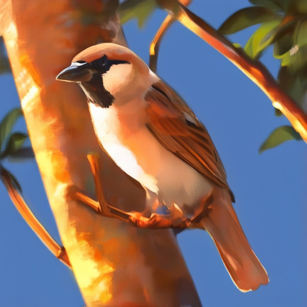 illustration of a sparrow who sat on a tree