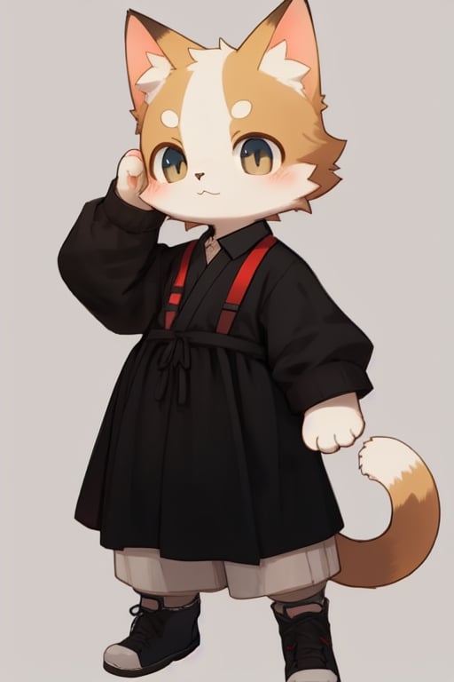 A simple kemono cat wearing black clothes