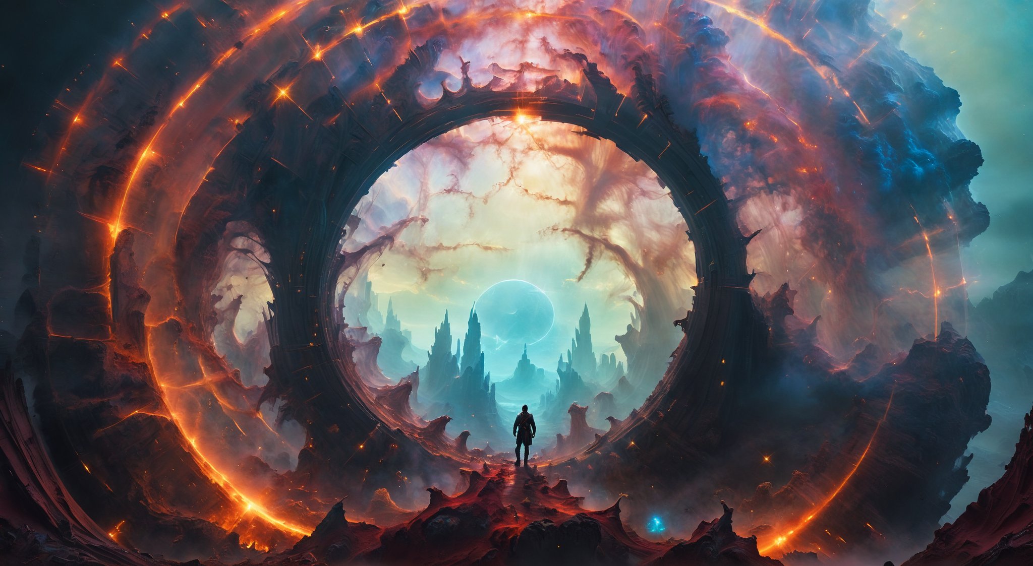 mystical landscape, circular, bite-sized, bold, aesthetic, humanoid, epic, complex, by Todd Lockwood, by Alessio Albi, by Mikalojus Ciurlionis, (professional, intricate details, masterpiece, best quality:1.5), sharp focus, high contrast, highest details, (professional, intricate details, masterpiece, best quality:1.5)