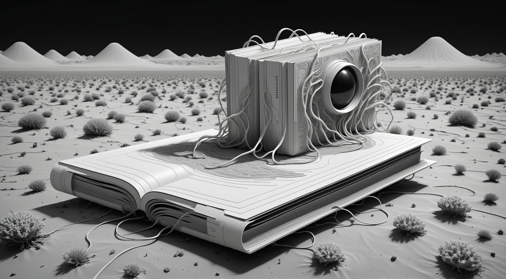 book made of fungus, connected to genderless ufo humanoid by fungal tendrils, on an otherworldly planet, in the style of Moebius minimal logo 80s sc fi movie style, videodrome, greyscale vector art, 
The Soul Stone underground in egypt, futuristic, alien like




cinematic moviemaker style,detailmaster2, cinematic moviemaker style