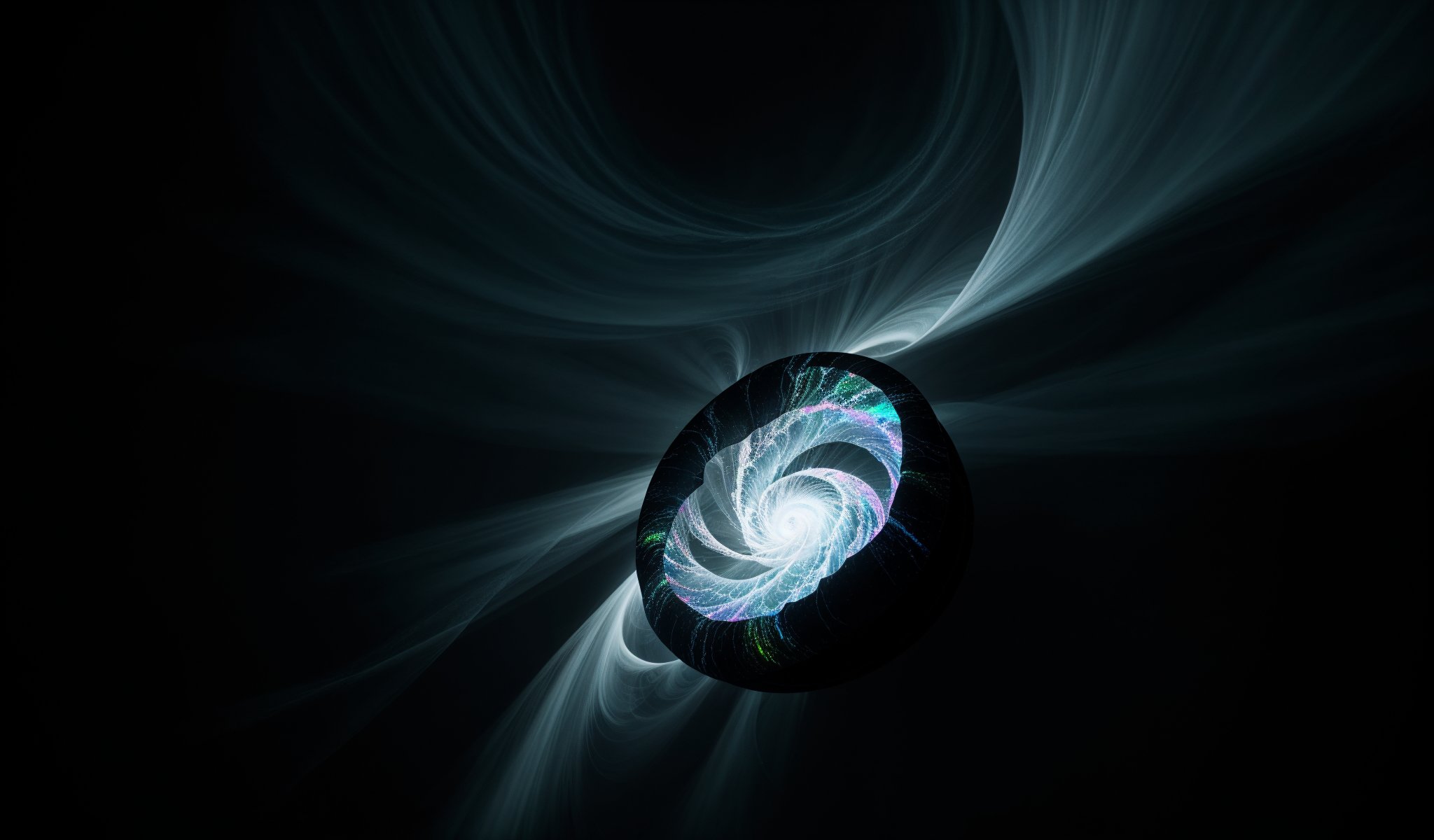 Aerial shot of a desolate, starry night sky, with a faint, pulsating glow emanating from a wispy, iridescent entity drifting lazily across the frame. The swirling vortex of energy and light undulates, its form shifting and morphing as it moves, casting an eerie, otherworldly ambiance. As it approaches, the life force drains from nearby plants and animals, leaving them wilted and lifeless, while the entity continues its slow, ethereal dance through the void.