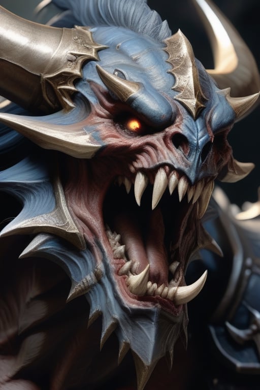 ['a close up of a monster with sharp teeth and sharp teeth, archaon the everchosen, tony sart highly detailed, warhammer fantasy art, diablo 4, warhammer art, intricate and epic concept art, diablo digital concept art, 8k fantasy art, hyperrealistic d & d fantasy art, diablo concept art, antonio j. manzanedo, 4k fantasy art']