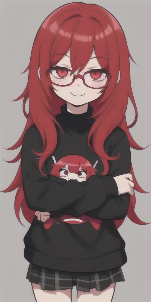 1_girl, emo,crazy, loveless, sarcastic, very smiling, glasses, red_hair