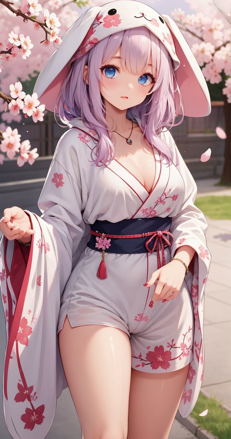 ((masterpiece: 1.2)), beautiful and aesthetic girl, ((1girl)), extreme detailed, highest detailed image, ((detailed eyes)), ((light particles)), kimono, jewelry, sexy, cherry blossom, cherry blossoms, mdeium shot.