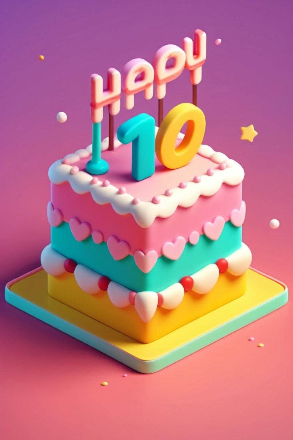 (Happy new year),3D isometric render of cute (cake), 3D app icon, clean isometric design, aesthetics,(intricate details), beautiful design, soft gradient background, soft colors, centered, 3D blender render, masterpiece, best quality, high resolution, 8k octane render, beautiful color scheme, soft smooth lighting, physically based rendering, square image, high polycount, natural beauty,Text