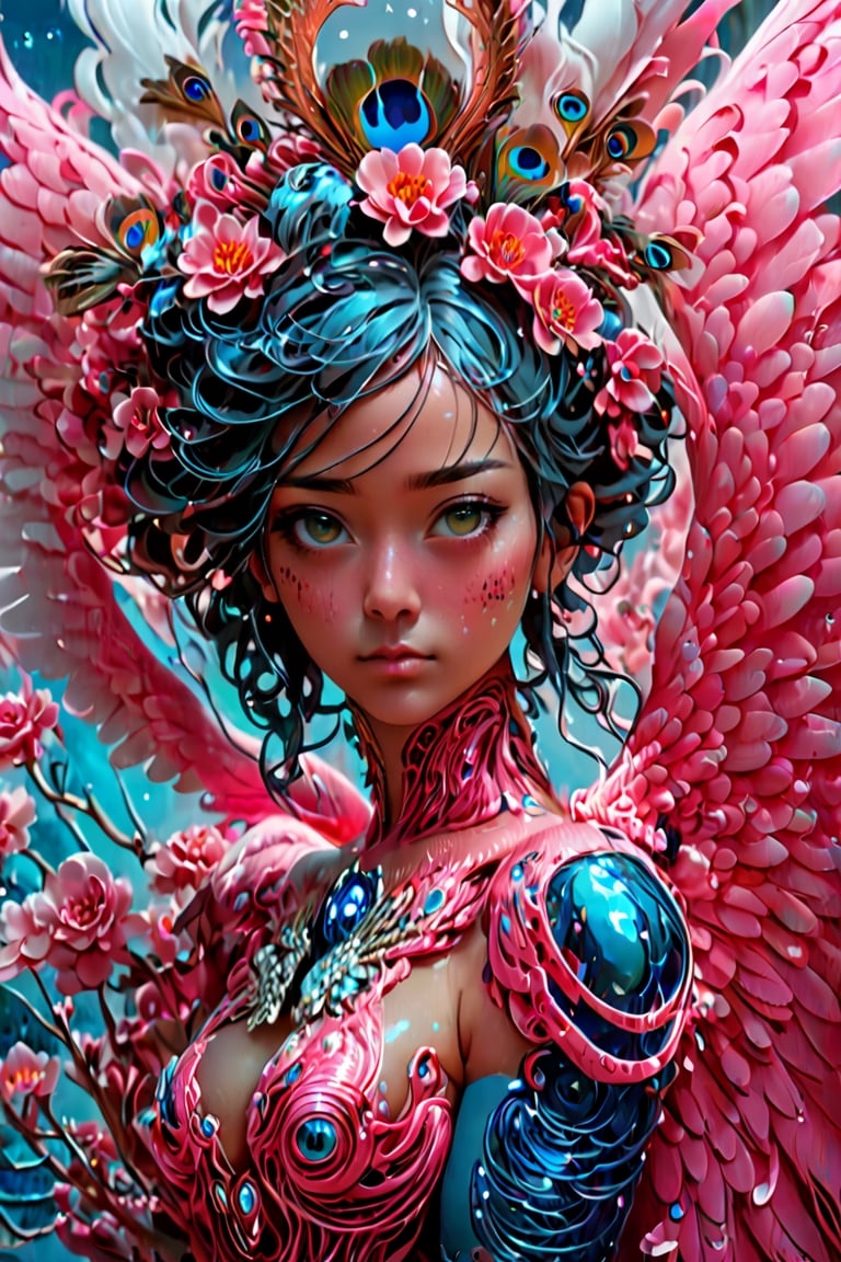 3d infrared octane render concept art by D. Jun, by Mo Xiang Tong Xiu, by Igarashi Daisuke, cute beauty complex portrait anime sad friends schoolgirls under dark pink and blue ocean. beautiful and cutest sad face. dramatic deep light, trending on artstation, oil painting brush ultradetailed portrait of an empress of celestial beauty! with large wings of protecton, flowers and butterflies, ornate crown made of peacock feathers by greg rutkowski, karol bak and peter mohrbacher, volumetric lighting, magical realism, celestial, goddess, empress.