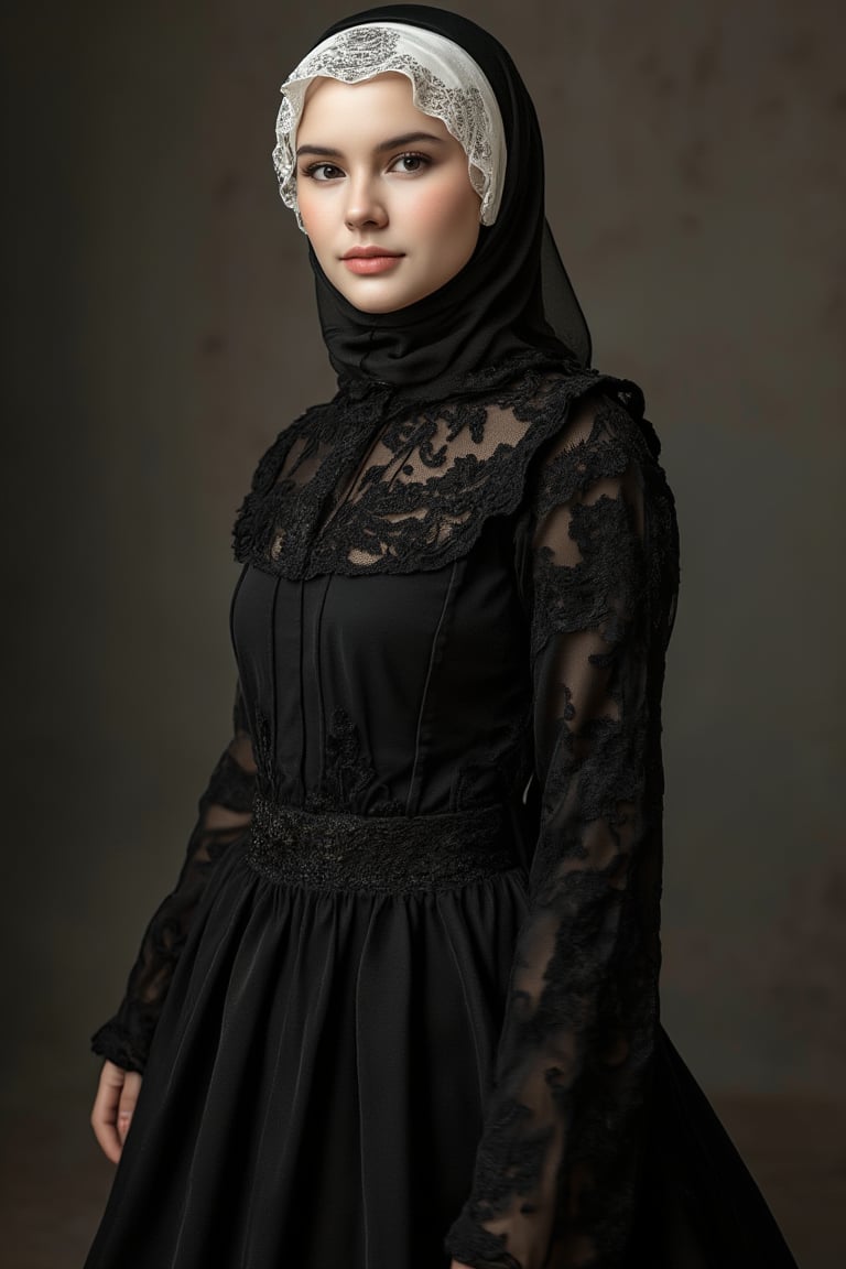 photorealistic, 18th century maid, blonde in black outfit posing for a photo,
wearing in long black lace dress, fine details, perfect symmetric eyes,
ultra high quality model, masterpiece,
sharp focus, depth of field, unreal engine, perfect composition, digital art on
Pixiv Fanbox, artstation, 8k, hdr