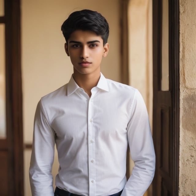 an 18 years old handsome indian man, osman,  wear check costume, sharp focus, finely detailed eyes and face, short black hair, fade haircut, male_only, sharp skin, handsome Indian, standing