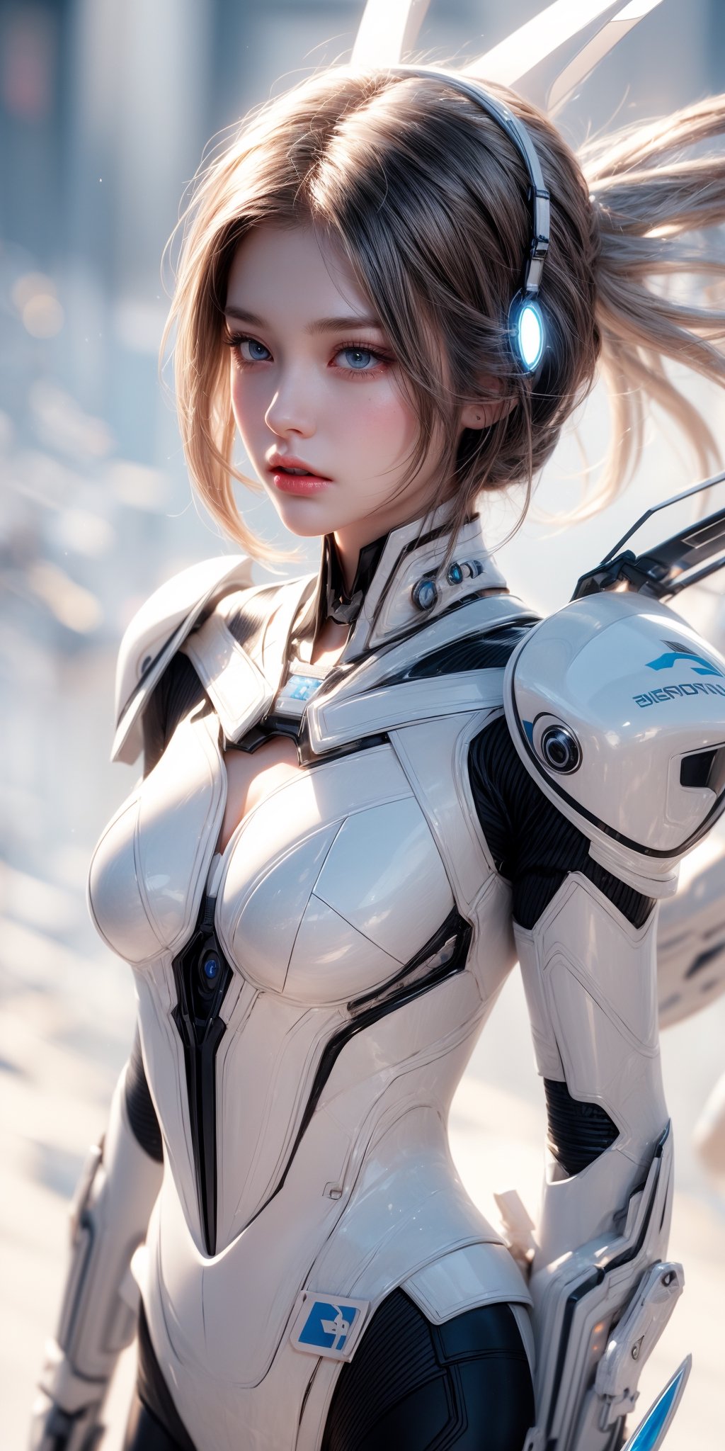 masterpiece, official art, digital illustration, best studio quality, 32k UHD, C4D style, octane render, sharp focus, complex details, perfect details, highest resolution, RAW, photorealistic, CG game art,studio lighting,1girl,solo,White mecha, (full body length), 1 girl, solo,(super cuteness), (super beautiful face),white skin,beautiful eyes, (delicate face), perfect detail,White hair, short hair, Bob hairstyle, finger detailed, white mechanical girl, white exosuit, white accents, mecha suit, white mechanical arms,white mechanical parts,(white high-tech headset) ,(transparent background),dark studio