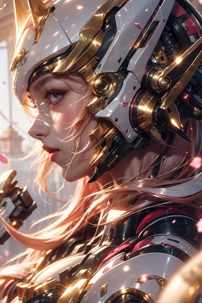 masterpiece, best quality, official art, extremely detailed CG unity 8k wallpaper, highly detailed, absurdres, Panorama, exquisite facial features, prefect face, shiny skin, abstract background, girl, solo, empty eyes, :p, naughty face, long hair, orange hair, big hair, lace trim, bare_shoulders, berserker armor, standing, stare, sunset, castle, Cinematic Lighting