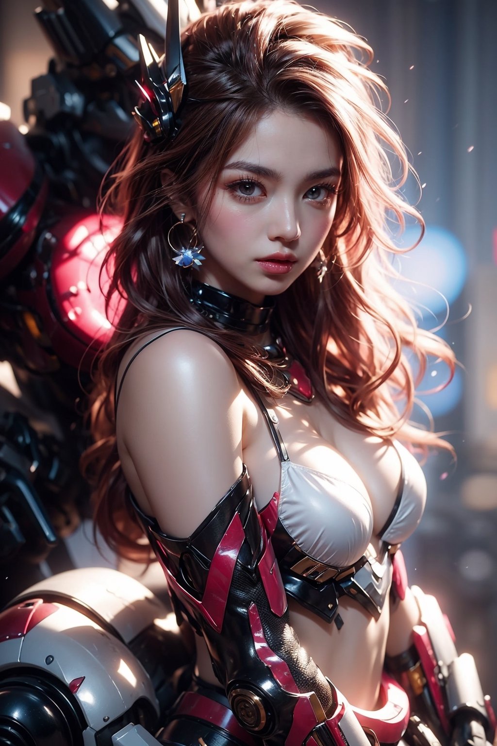 A Korean Beauty, Top Quality, Masterpiece, Beautiful, 16K, (HDR: 1.4), High Contrast, Bokeh: 1.2, Lens Flare, (Vivid Colors: 1.4), (Pastel Colors, Dull Colors, Pastel Tints: 0) , cinema lighting, ambient lighting, side lighting, fine details and textures, cinematic lens, warm tones, (bright and intense: 1.2), wide angle lens, by playai, hyper-realistic illustration, Sienna's natural proportions, anime style, ( Urban fantasy theme: 1.3), 1girl, beautiful face, detailed and perfect face, (battle magician costume: 1.3), ((full body portrait)), plump breasts, thin waist, belly button, big butt, thick thighs, brown Long hair, brown eyes, white translucent ratad, white knitted gloves, 20 years old, big aqua eyes, small earrings, seductive and delicate. Colorful (fractal art: 1.3) style, hyper-realistic illustration pop art, acrylic paint, abs, detailed hair, cinematic lighting,