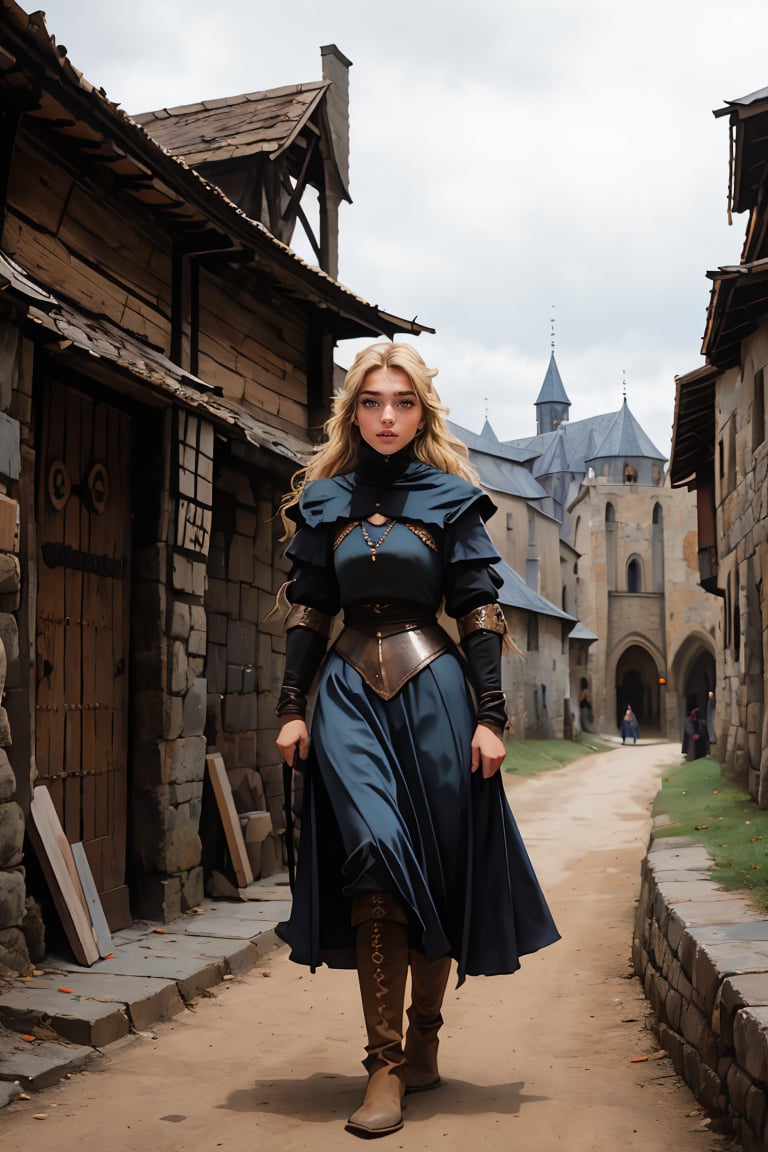 17 year old Medieval girl, named Sophie, medium blonde hair, blue eyes, medium breast, dynamic view, teen girl, full body, 17 years old, (masterpiece),, ultra high resolution, 8k, masterpiece UHD, unparalleled masterpiece, ultra realistic 8K, Atmospheric perspective. ((beautiful village girl 17 years old )) blonde, in medivel Europe, in a dark medieval village, Medieval Europe village, dark mood, (wearing whore medieval clothes), Medieval Time, Medieval Era, Medieval Castle in distant background, wearing torned peasant clothes, shes a street whore ,sophia, wearing almost no clothes, all her clothes are trashed 