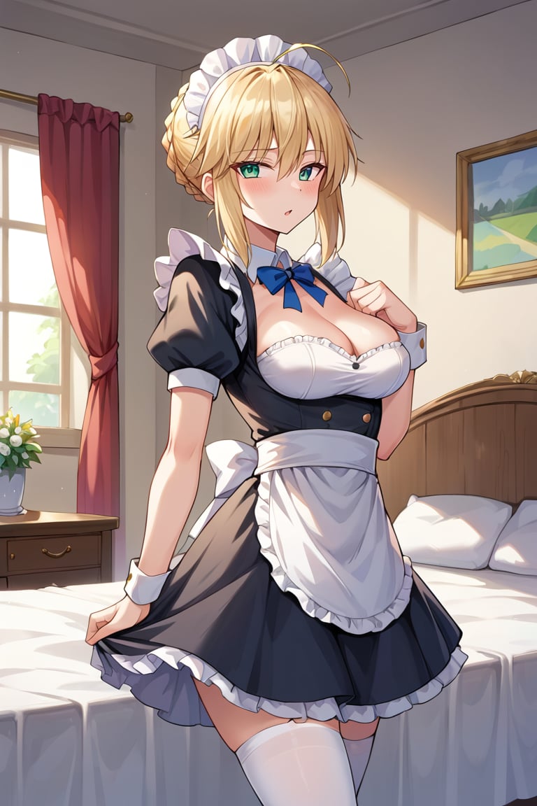 score_9, score_8_up, 1girl, masterpiece , maid, maid outfit, bedroom,  artoria_pendragon_\(fate\) 