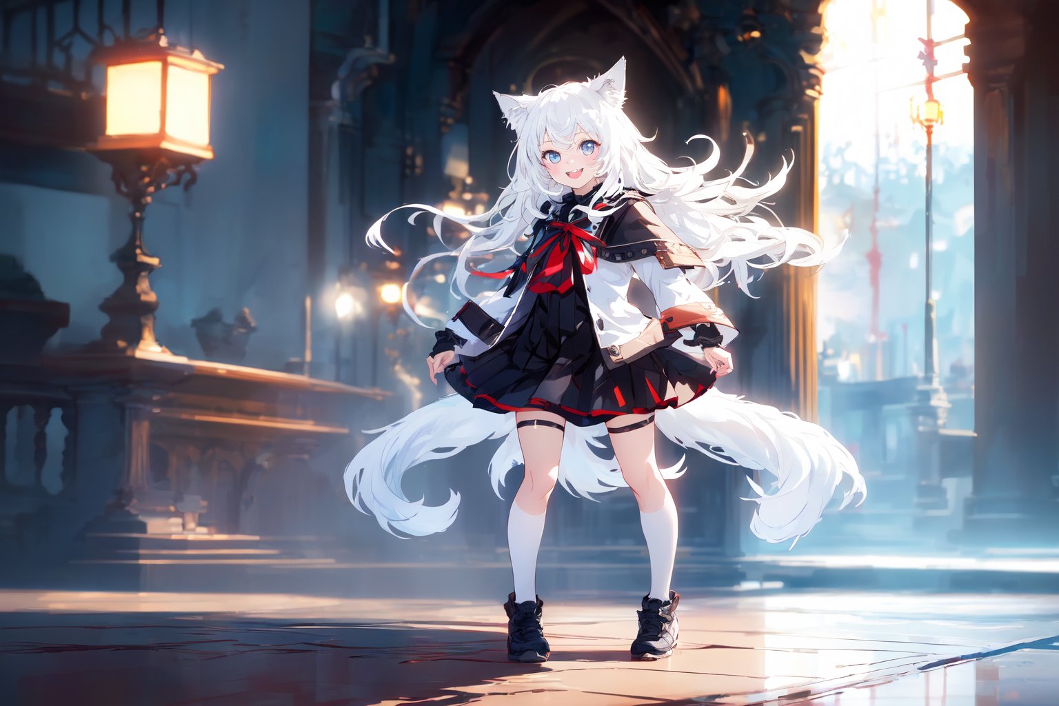 ultra epic HD, photorealistic, cinematic, (masterpiece, best quality:1.15), (1girl, solo, loli), wolf ears, perfect beautiful eyes, white hair, smile, ((full body)), (((cute, adorable))), 