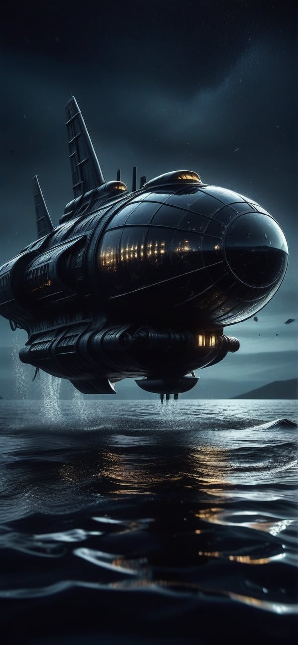 An Oceanic Starship surfaces | image created by Mister E | Tensor.Art