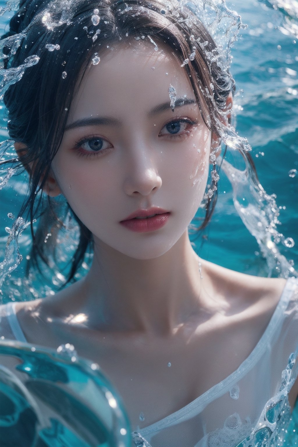 ((image of a girl fully sculpted from water)), ((water head to toe)), embodying fluidity and grace, ((girl made of water)), ((skin replaced as water)), ((fully transparent skin)), ((transparent skin)), ((translucent skin)), ((transparent face)), ((water as face)), closeup, realistic, detailed, ultra detailed realistic illustration, ultra high definition, 8k, unreal engine 5, ultra sharp focus, highly detailed, vibrant, cinematic production character rendering, very high quality model, hyper detailed photography, soft light