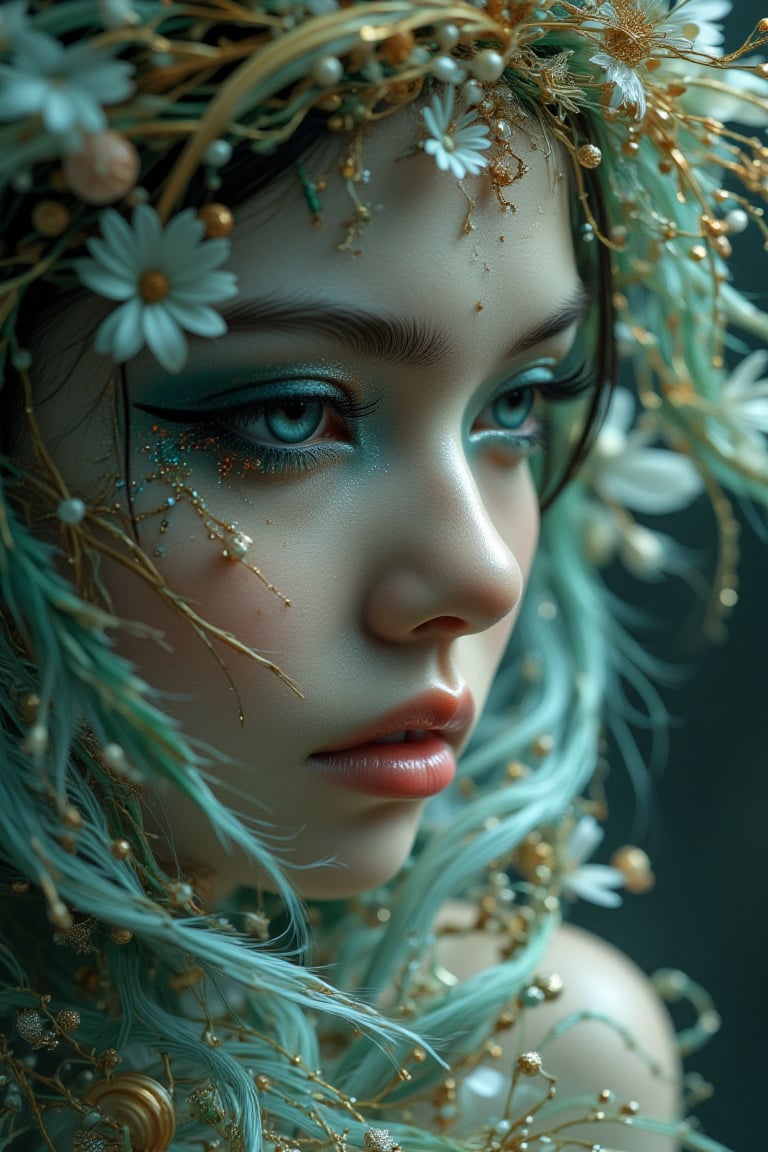 ethereal fantasy concept art Midjourney, MJ, Midjourney style, realism, cinematic quality, macro. ai copilot conceptual creative hyperrealistic, fairies, nymphs, side view