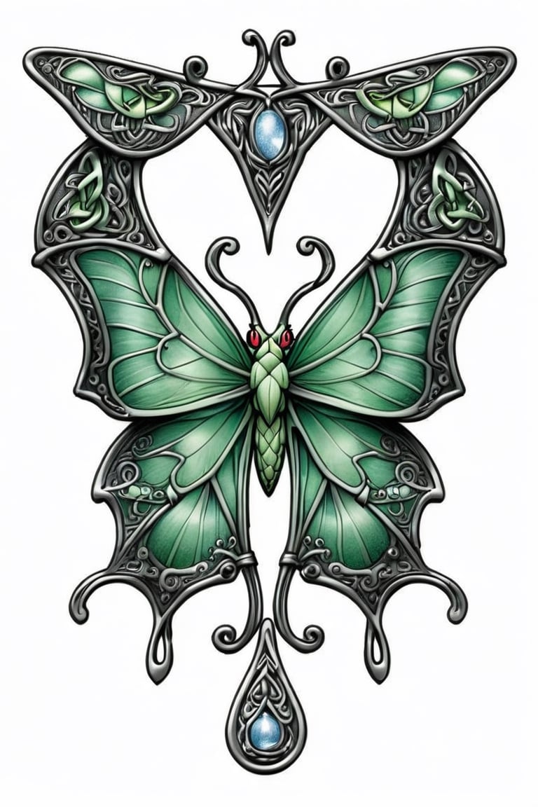 ((best quality)), ((masterpiece)), ((ultra-detailed)), extremely detailed CG, (illustration), ((detailed light)), (beautiful detailed Luna moth),Leonardo Style Celtic style 