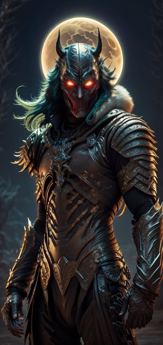 Create the Joker in the times of Vikings wearing vibrant dyed furs. green hair Viking styled,blood moon background,photo r3al,perfecteyes,insane details , \(mjstyle\)