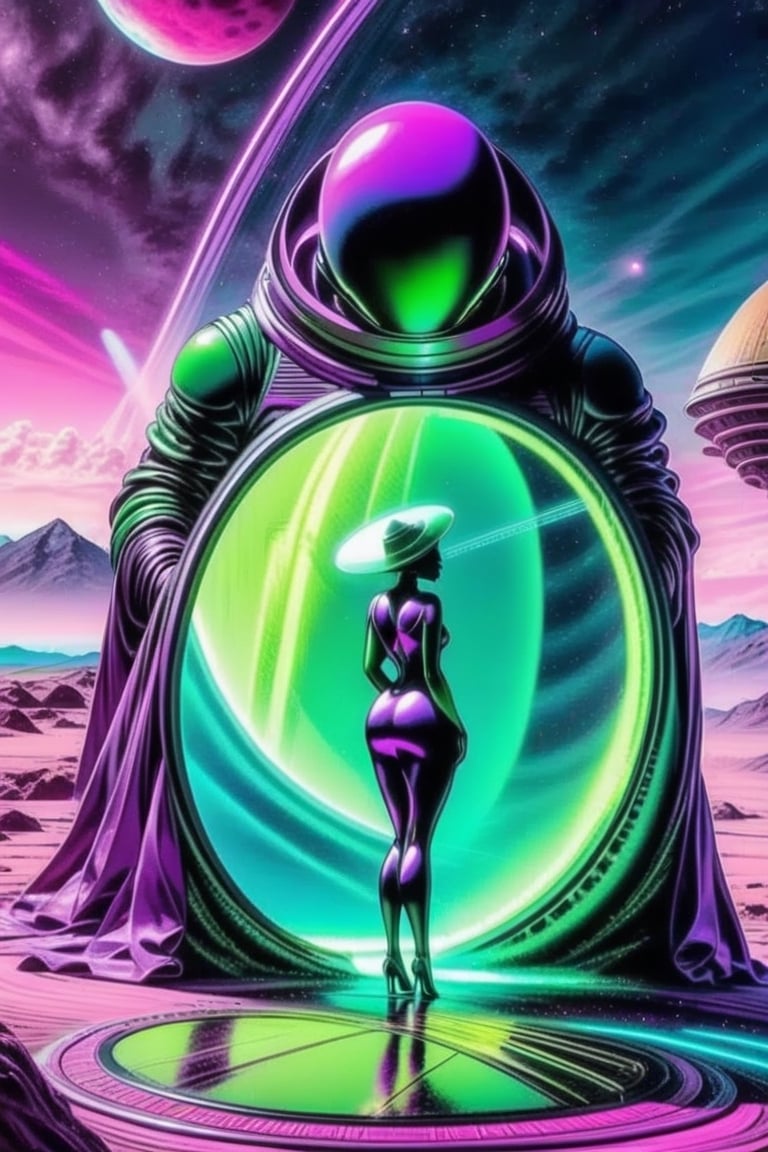 An alien using his probe on a woman’s large round booty
