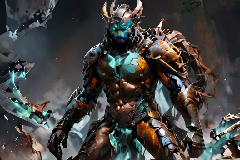 Anthropomorphic alien wolf, bearded, with tentacles, with a scar in his right eye, translucent armor, rusted patina looking fur scales skin, in a battle pose , hide in the dark, with fog and only moonlight in the left side of his body, with wounds and scratches, musculated, Slender, Skinny, full body shot, wide Angle, octane render RTX, render, realistic render, cinematic lighting, muscular body, 