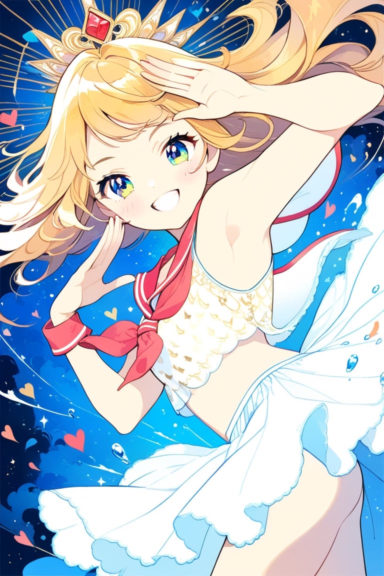 8k, illustration, (((love goddess))), (temple of delight), (dancer), showing skin, (heart motif), (sailor scout salute), big smile, opulent, majestic, love in the air, beauty, (vivid), alluring, dazzling, splash art, flat linework, poster colors, well drawn face, well drawn hands, action pose, high contrast, dramatic, amazing artwork, sharp focus, intricate details, highly detailed, masterpiece, best quality, lineart, Flat vector art
