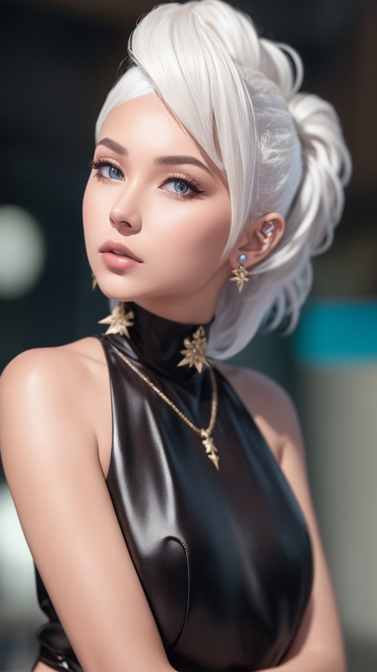 short white hair, 1girl, accessories, piercing, intricate background, fantasy, mythical, misterious, masterpiece, best quality, dynamic angle, cinematic composition, detailed face