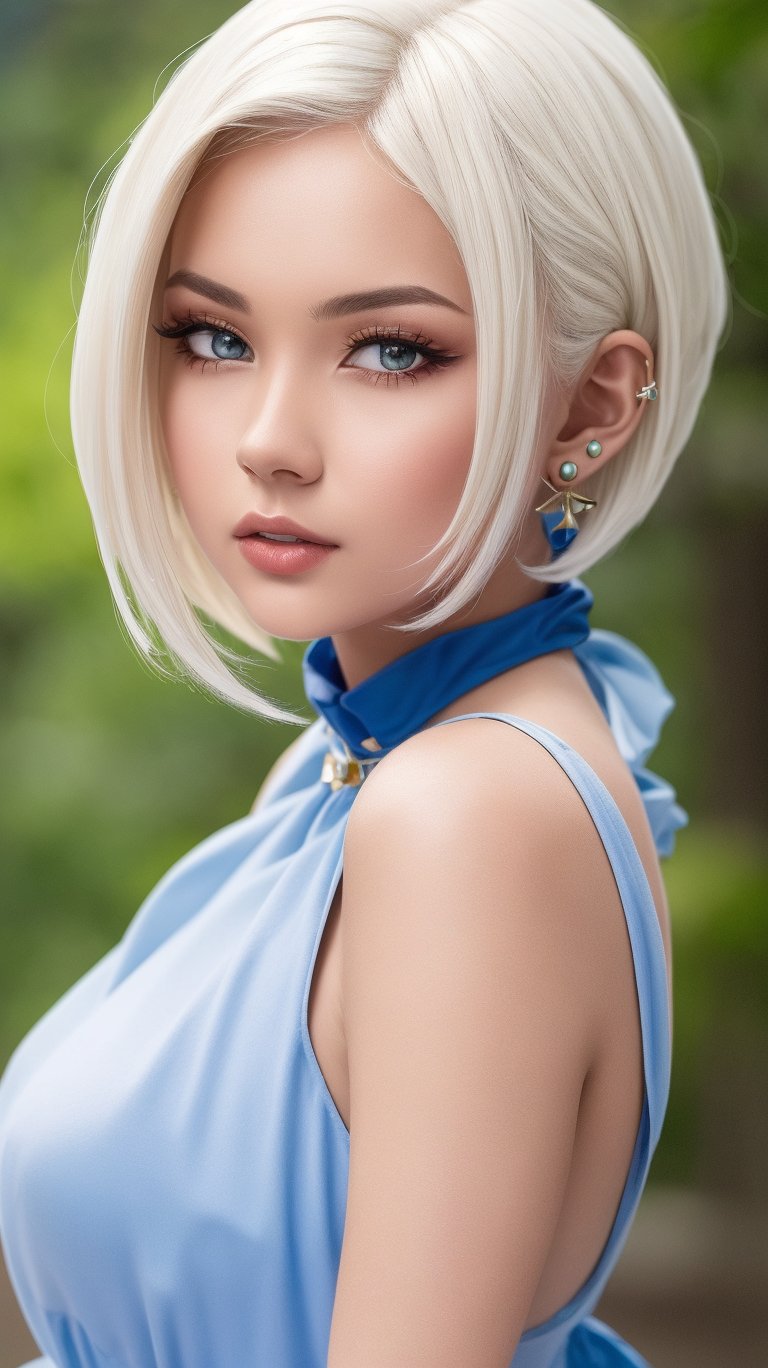 short white hair, 1girl, accessories, piercing, intricate background, fantasy, mythical, misterious, masterpiece, best quality, dynamic angle, cinematic composition, detailed face