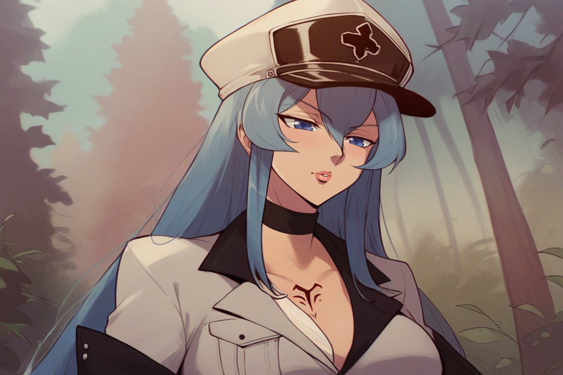 score_9, score_8_up, score_7_up, score_6_up, score_5_up, score_4_up, BREAK source_anime, 1girl, solo, esdeath, upper body, standing, outdoors