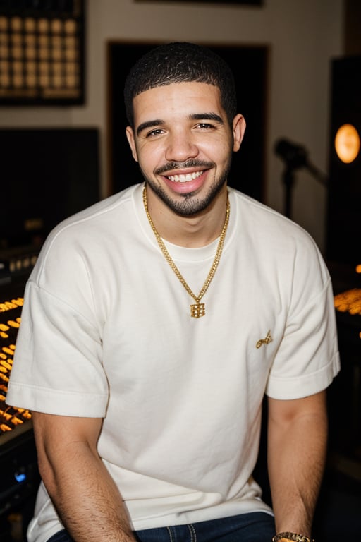 Portrait of drake smiling in the studio