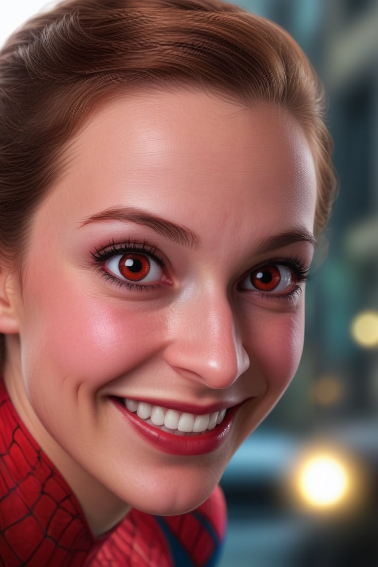 Detailedface, portrait of female spiderman, smiling, looking at the viewer, red eyes, detailed eyes, menacing look, sinister smile, high detailed, high quality, 4k, art, detailed face,AnyGirl,disney pixar style,,<lora:659095807385103906:1.0>