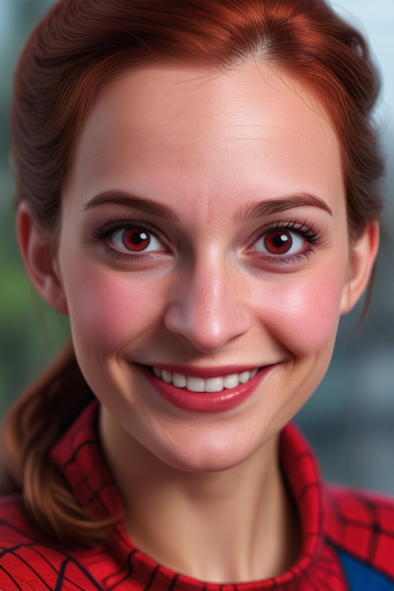 Detailedface, portrait of female spiderman, smiling, looking at the viewer, red eyes, detailed eyes, menacing look, sinister smile, high detailed, high quality, 4k, art, detailed face,AnyGirl,disney pixar style,,<lora:659095807385103906:1.0>