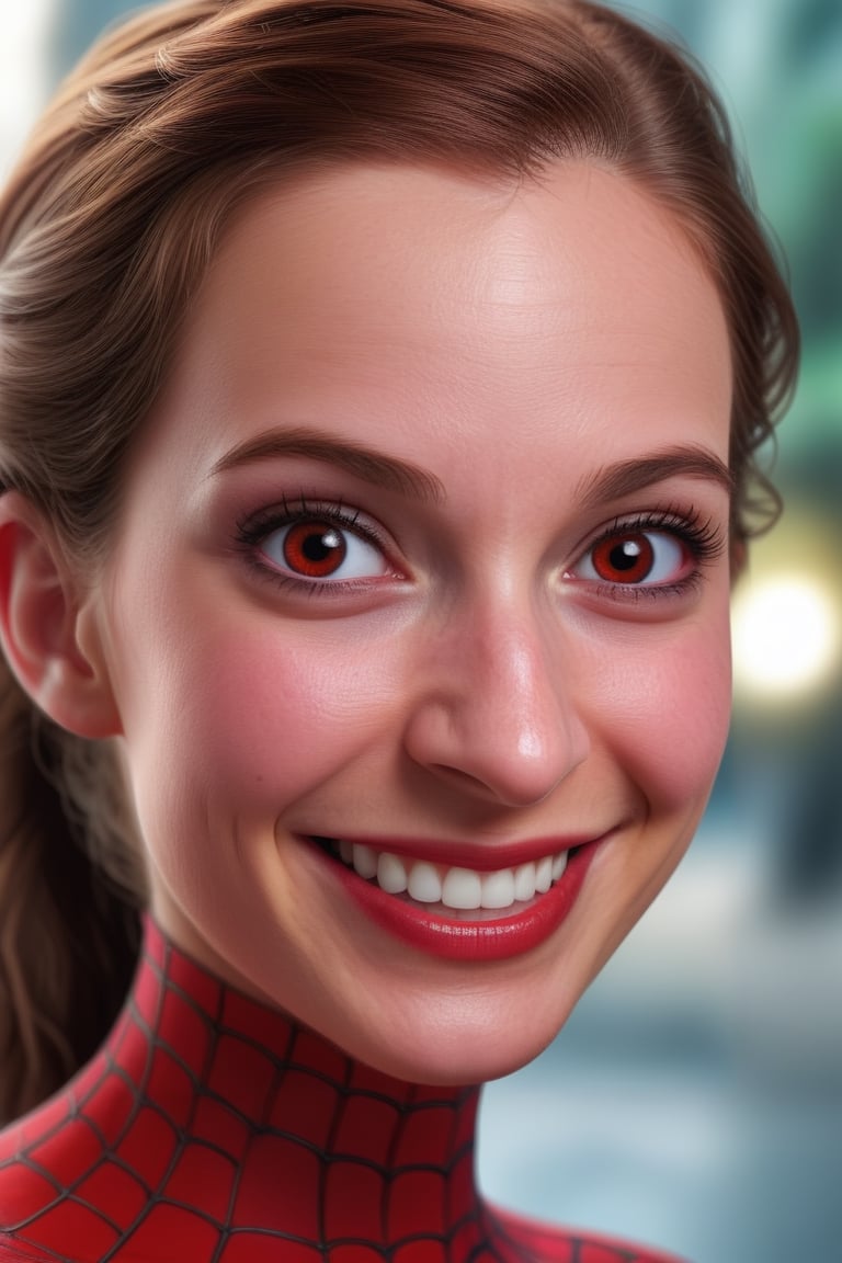 Detailedface, portrait of female spiderman, smiling, looking at the viewer, red eyes, detailed eyes, menacing look, sinister smile, high detailed, high quality, 4k, art, detailed face,AnyGirl,disney pixar style,,<lora:659095807385103906:1.0>