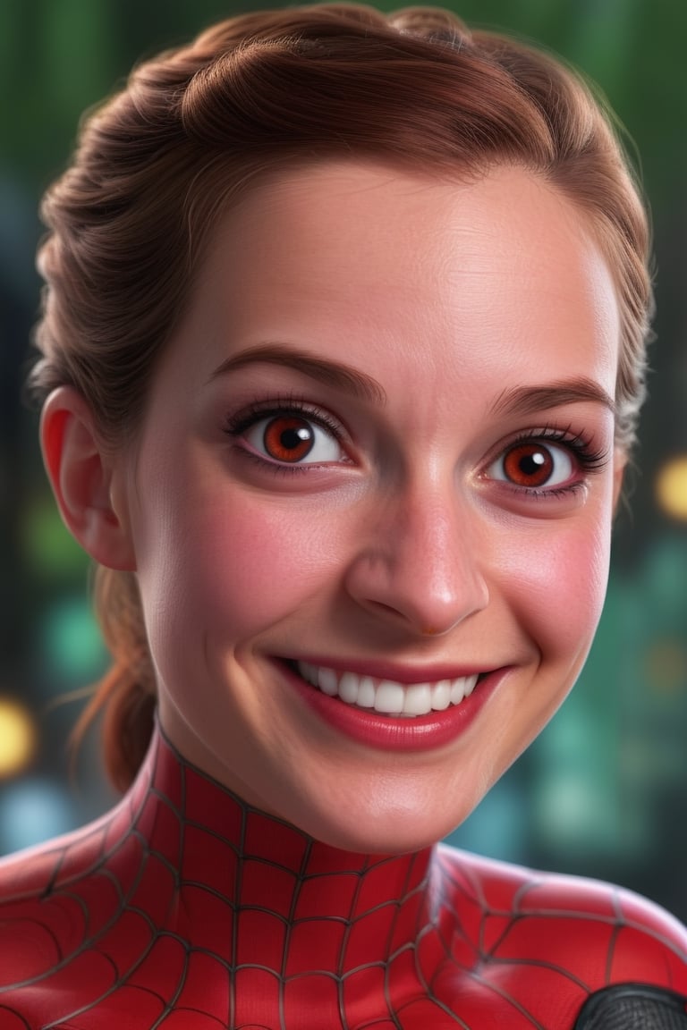 Detailedface, portrait of female spiderman, smiling, looking at the viewer, red eyes, detailed eyes, menacing look, sinister smile, high detailed, high quality, 4k, art, detailed face,AnyGirl,disney pixar style,,<lora:659095807385103906:1.0>