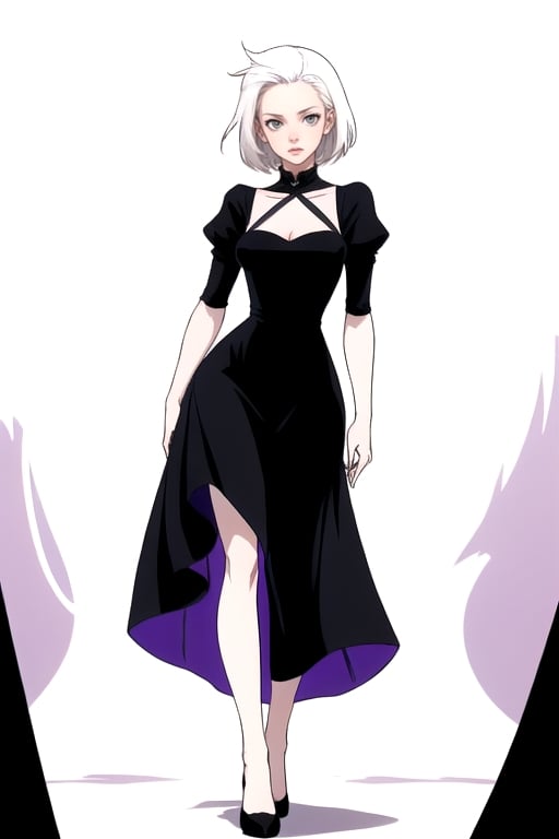 girl with white hair purple tints and black dress