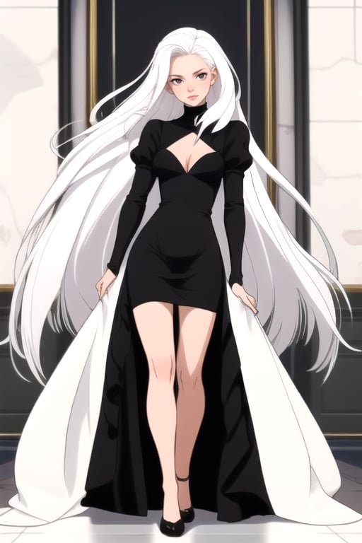 girl with white hair and black dress 