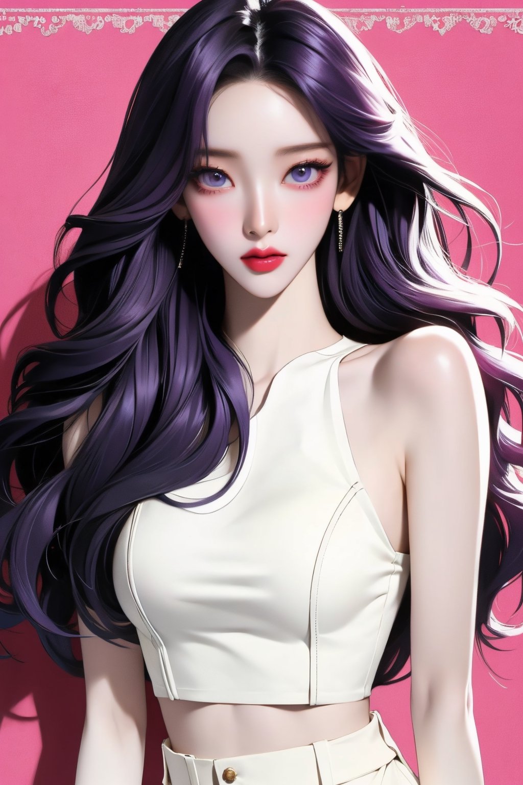 Title: "Ethereal Allure: Yoona's Captivating Presence"

Description: Immerse yourself in the mesmerizing world of Yoona's captivating allure with this dynamic magazine cover. As a talented singer and beloved idol, Yoona commands attention with her striking presence and ethereal beauty.

In this lifelike portrayal, Yoona stands tall, her purple hair styled to perfection, and her gaze fixed directly on the viewer. Her face, delicate and exquisite, is framed by sleek black hair, with red glossy lips adding a touch of allure to her beautiful features.

Dressed in a stylish crop top and skirt with cutout details, Yoona's ultra-detailed appearance is captured in the best quality photography, with sharp focus enhancing every aspect of her stunning presence. The natural lighting accentuates her flawless complexion, highlighting her soft, perky breasts and slim waistline.

With a sexy pose and a look of confidence in her big eyes, Yoona exudes an irresistible charm that is sure to captivate fans and admirers alike. This magazine cover celebrates Yoona's unparalleled beauty and talent, cementing her status as a true icon in the world of entertainment.,mature female,Asia