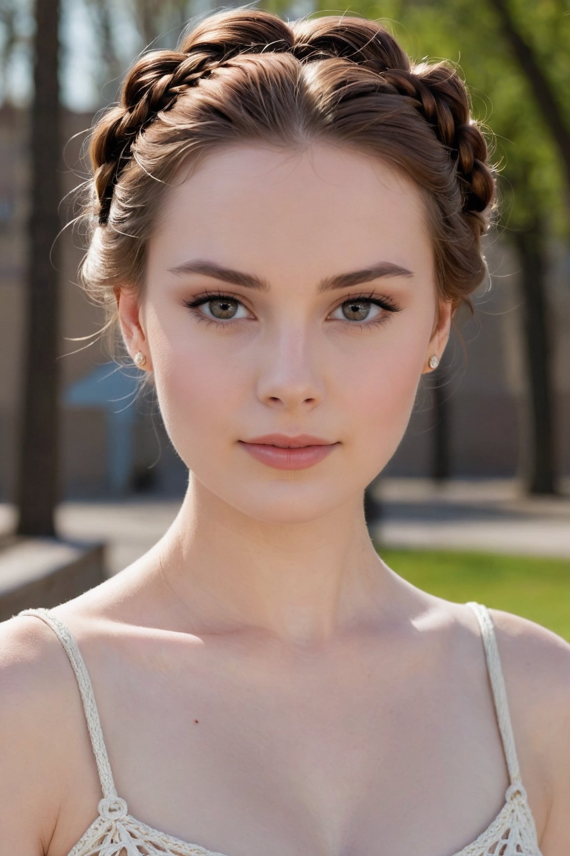 headshot,Nudity,Naked,Nude,No Clothes,Mahogany hair,face similar to Grace Kelly,Russian,pale skin,Crown braid Hairstyle,Smokey eye makeup,21 year old,Boyish_normal_breasts,headshot,Sunny Day Spring,Posing for a photo





